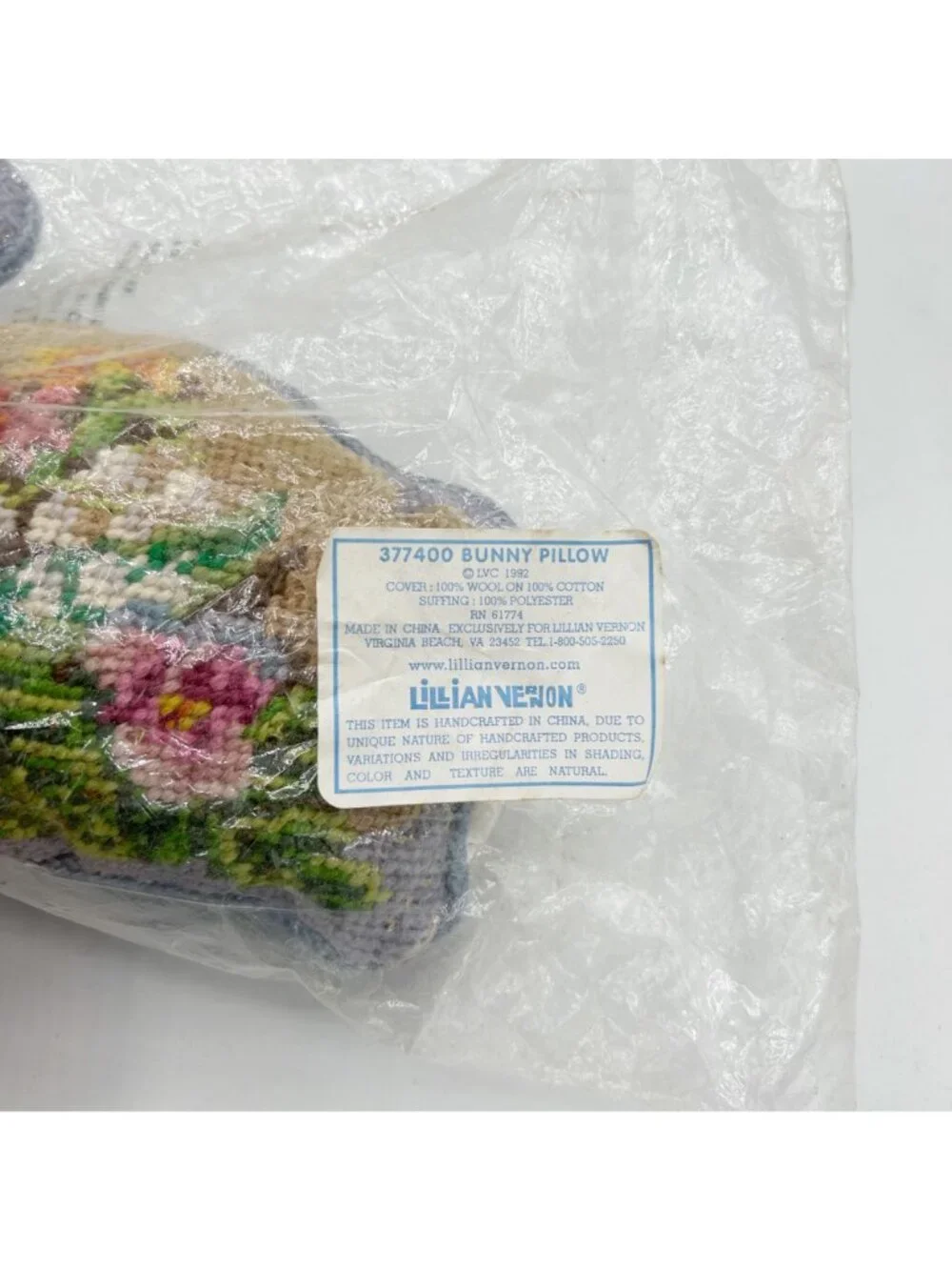 NEW Vintage Lillian Vernon Needlepoint Bunny Pillow 100% Wool